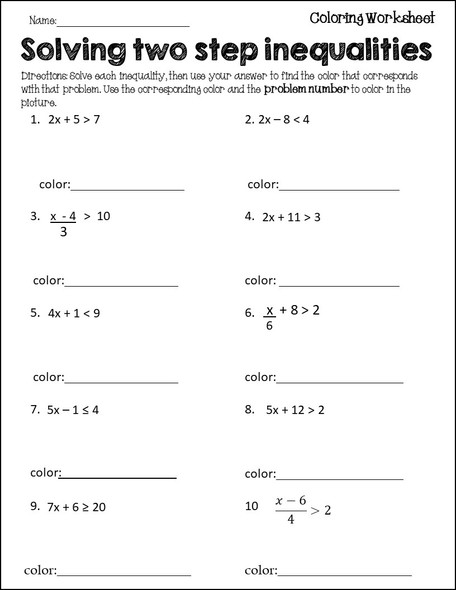 Two Step Inequalities Coloring Activity