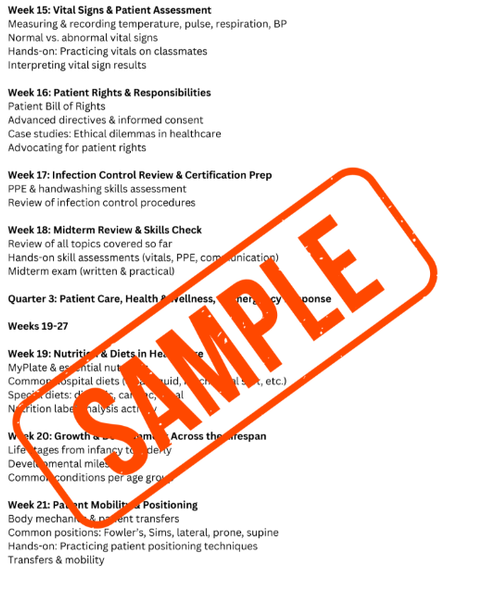 Comprehensive 36-Week CTE Principles of Health Science Curriculum Plan with YAG