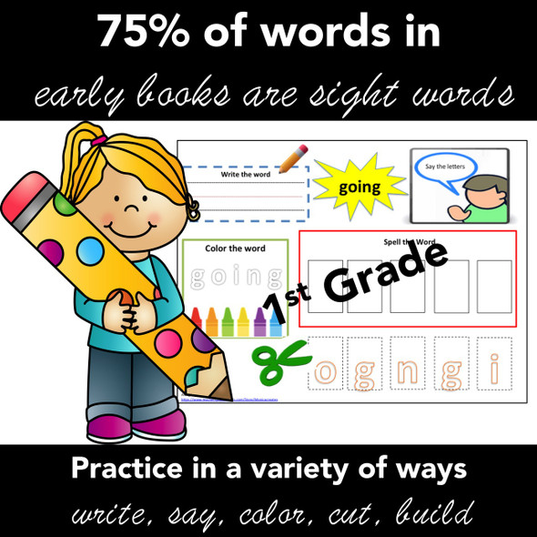 Sight Word Practice - 1st Grade- Task Cards - Write - Color - Say - Spell