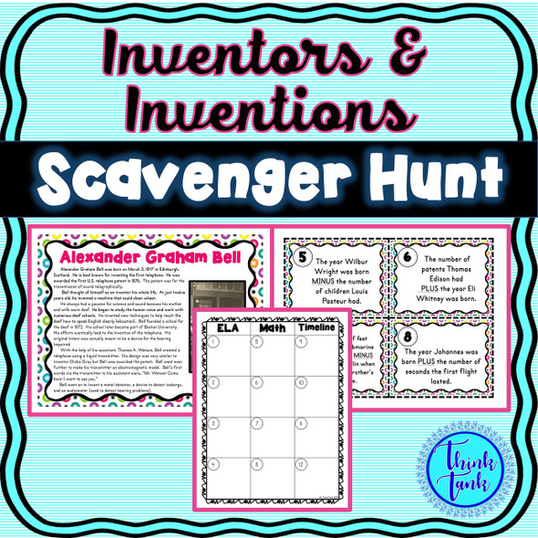 Inventors & Inventions Scavenger Hunt - Bell, Whitney, Edison, Ford, Franklin