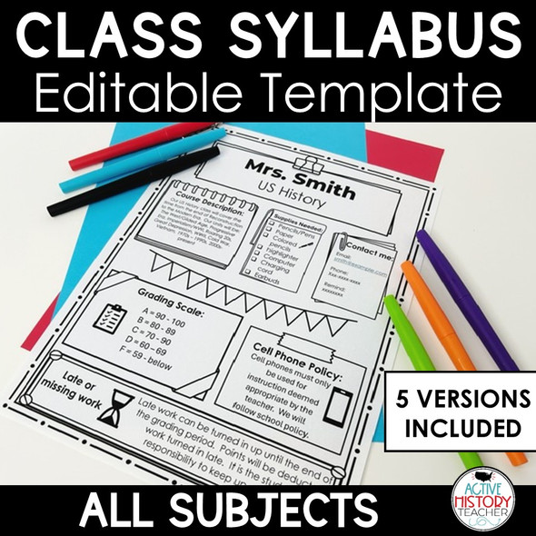 Editable Class Syllabus for any Class Back to School Middle High School 