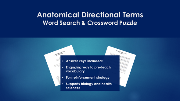 Anatomical Directional Terms BUNDLE - Word Search, Crossword Puzzle, Case Study