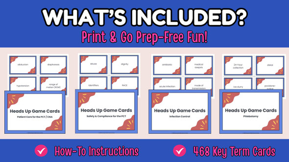 PCT Heads Up Game BUNDLE | Phlebotomy, EKG, Infection Control, Patient Care