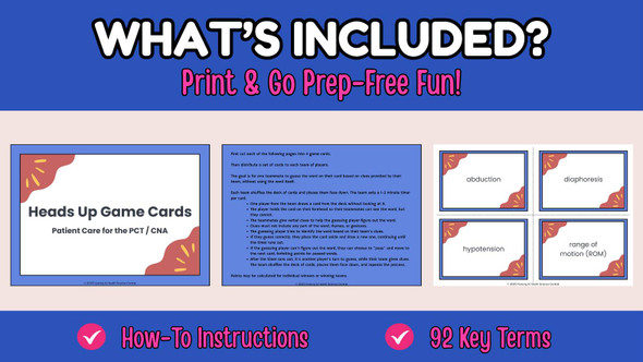 Patient Care Heads Up Game | for Nursing, PCT, CNA & Health Science Theory