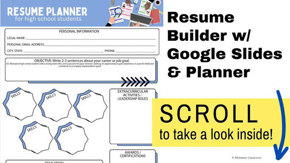 High School Resume Builder | Editable Resume Slides, Graphic Organizers, Digital