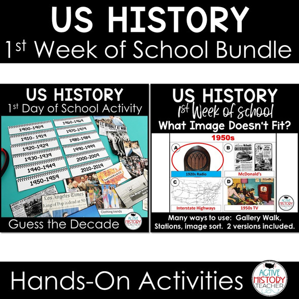 1st Day of School Activities US History Back to School Class Introduction Bundle