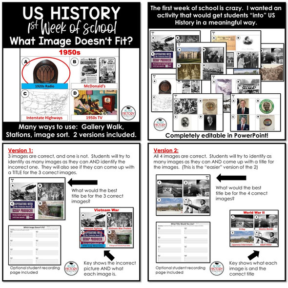 1st Day of School Activities US History Back to School Class Introduction Bundle