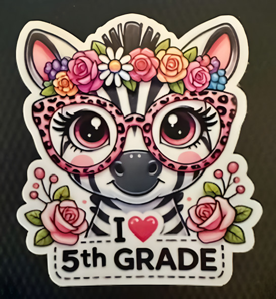  I ❤️ 5th Grade Zebra – 3"x3" Vinyl Waterproof Sticker