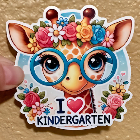  I ❤️ Kindergarten Giraffe – 3"x3" Waterproof Vinyl Sticker