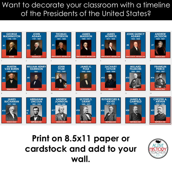 US History Presidents Timeline Classroom Decor Bulletin Boards Government Civics
