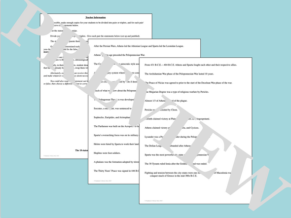 The Peloponnesian War and Age of Pericles Activity True False Fix Review Game