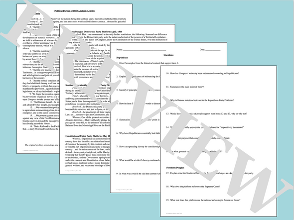 The Election of 1860 Primary Source and Political Cartoon Analysis Activity