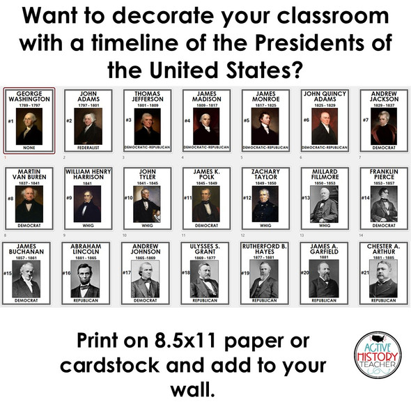 US History Presidents Timeline Bulletin Boards Government Civics 