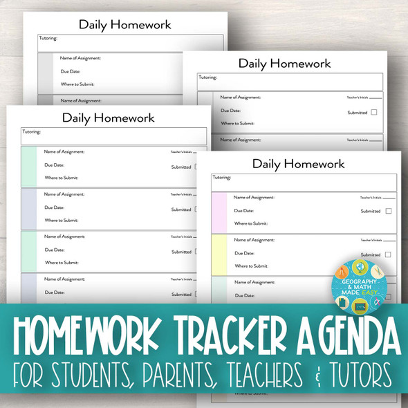 Weekly Homework Agenda Tracker For Students, Parents, Teachers, Tutors
