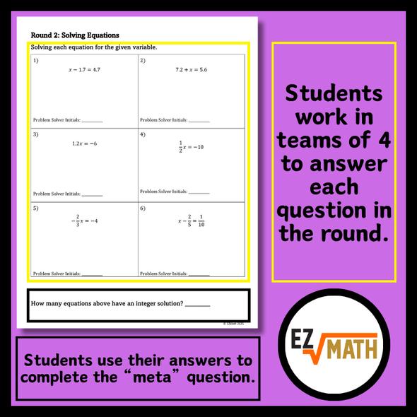 Solving Equations Group Review Activity | Grade 7 Math