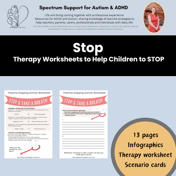 Stop Think Act Impulse Control Therapy Worksheets for Kids