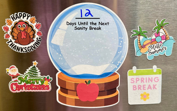 Fun Teacher Countdown Magnet – Write-On Snow Globe Design with Apple Base and Holiday Interchangeable Pieces to Track the Days Until the Next School Break Fun Teacher Countdown Magnet – Write-On Snow Globe Design with Apple Base and Holiday Interchangeable Pieces to Track the Days Until the Next School Break