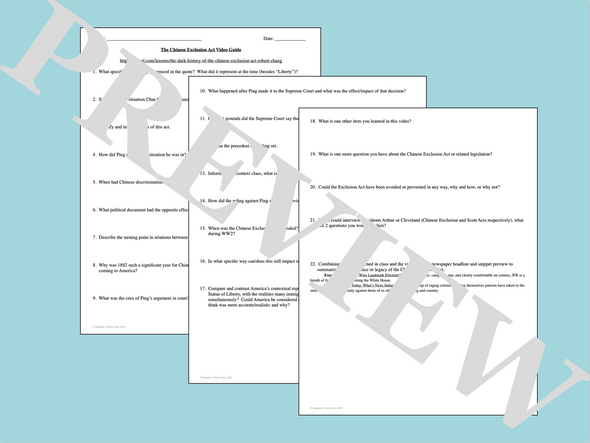 The Chinese Exclusion Act of 1882 Activity Video Guide Analysis