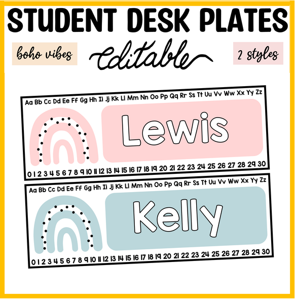 Rainbow Alphabets Student Desk Plates for Kindergarten, Grade 1 Desk Plate