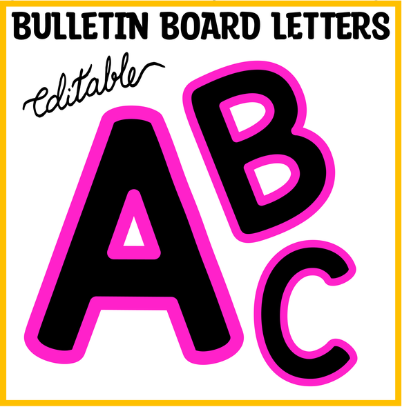 Printable Black and Bright Bulletin Board Letters, Vibrant Alphabet Letters
