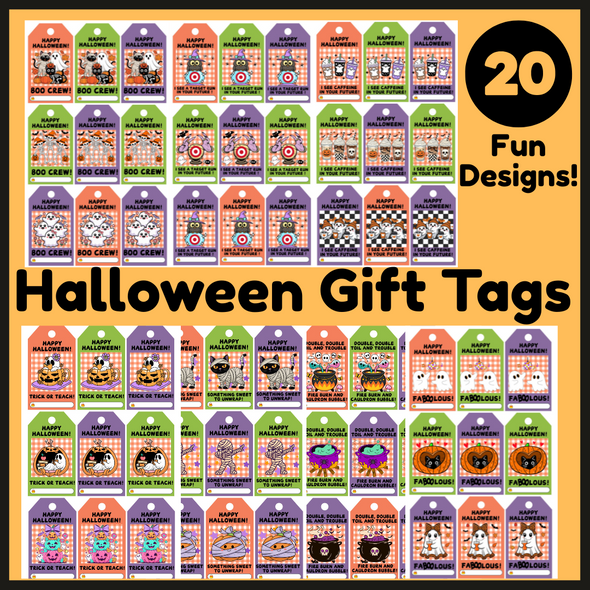 Halloween Gift Tags 20 Colorful Printable Designs for Teachers, Students & Staff