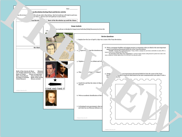 The Texas Revolution Sorting Chart Image Analysis Review Activity