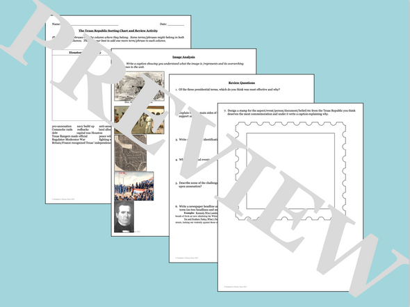 The Republic of Texas Sorting Chart Image Analysis Review Activity