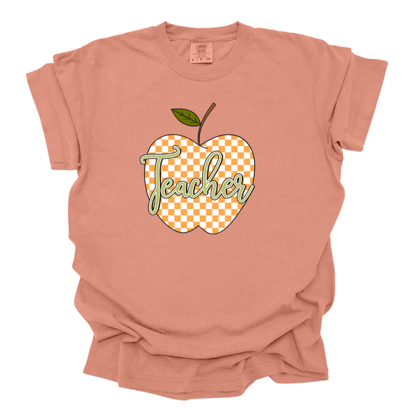 Fall Checkered Teacher Apple Comfort Colors T-Shirt
