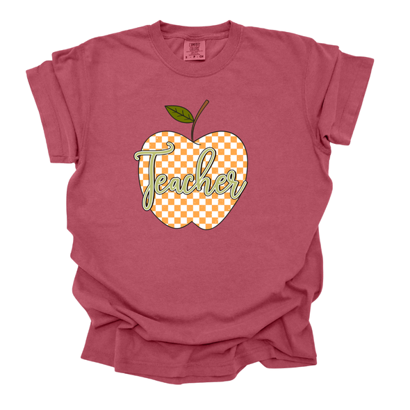 Fall Checkered Teacher Apple Comfort Colors T-Shirt Fall Checkered Teacher Apple Comfort Colors T-Shirt