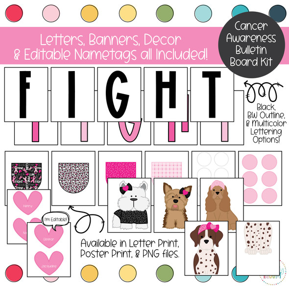 Breast Cancer Pups - October Bulletin Board Kit by Creatively Taught Breast Cancer Pups - October Bulletin Board Kit by Creatively Taught