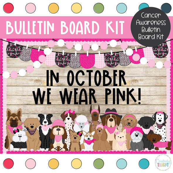 Breast Cancer Pups - October Bulletin Board Kit by Creatively Taught Breast Cancer Pups - October Bulletin Board Kit by Creatively Taught