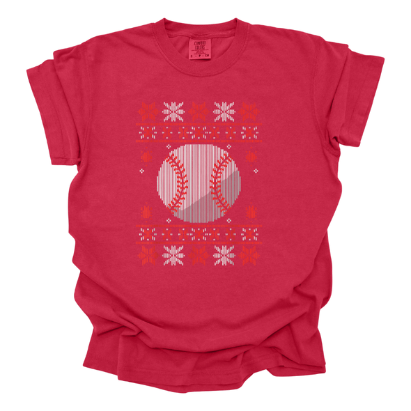 Baseball Christmas Sweater Print - Comfort Colors T-shirt