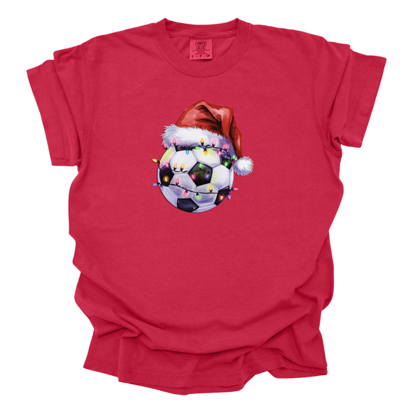 Soccer Ball in Christmas Lights - Comfort Colors T-Shirt