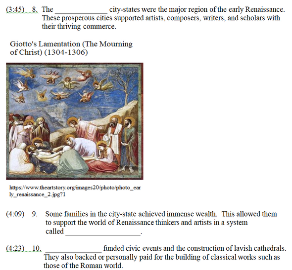 Crash Course European History Worksheet 2: Florence and the Renaissance