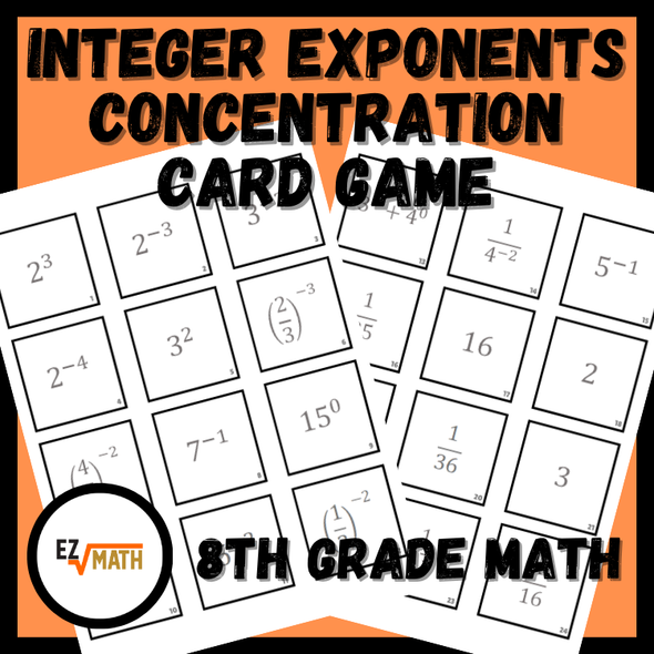 Integer Exponents Concentration Card Match Game | FREE 8th Grade Math Activity
