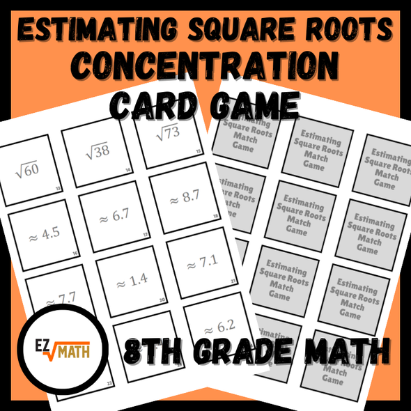 Estimating Square Roots Concentration Card Match Game | 8th Grade Math Activity