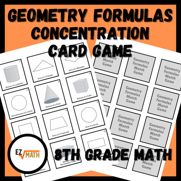 Geometry Formulas Concentration Card Match Game | 8th Grade Math Activity