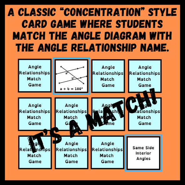 Angle Relationships Card Match Game | 8th Grade Geometry Activity