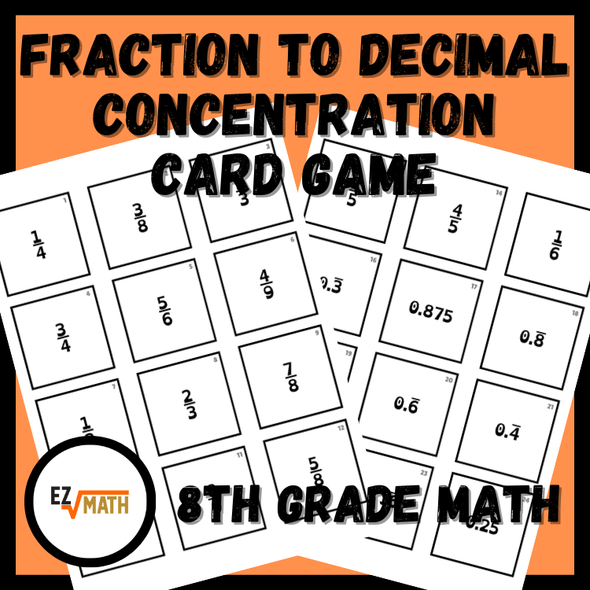 Fraction To Decimal Card Match Game | 8th Grade Math Activity