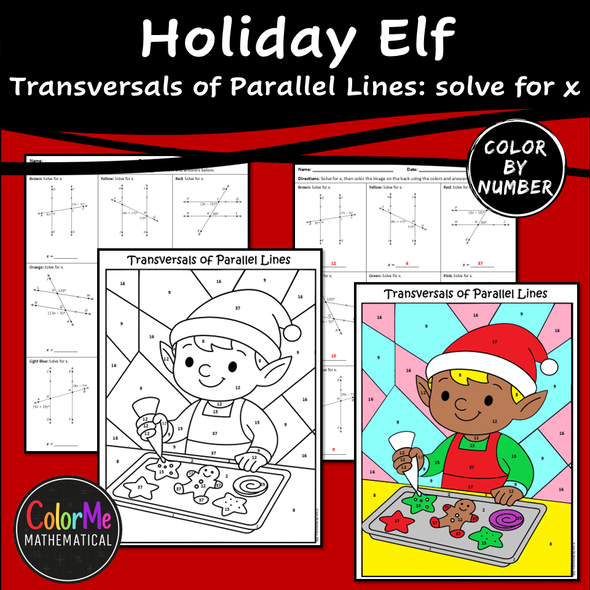 Transversals of Parallel Lines Solving for x | Christmas Geometry Activity