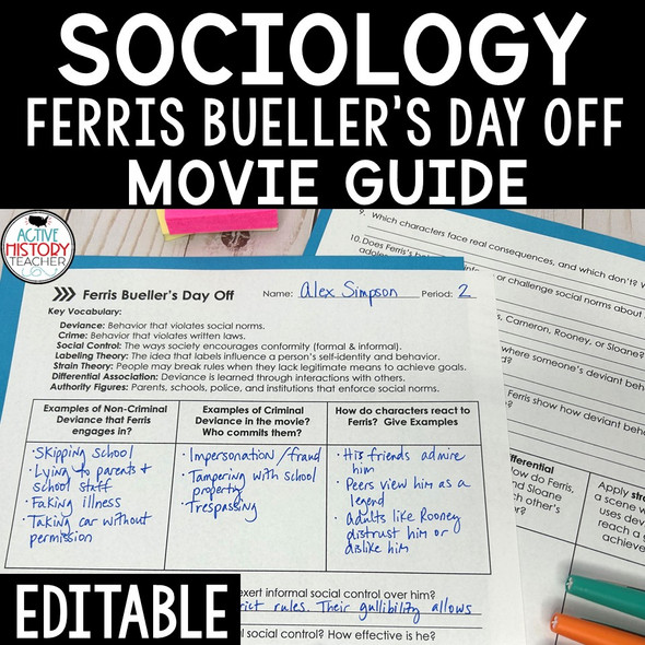 Sociology Ferris Bueller's Day Off Movie Guide No Prep Video Guide Sub Plans