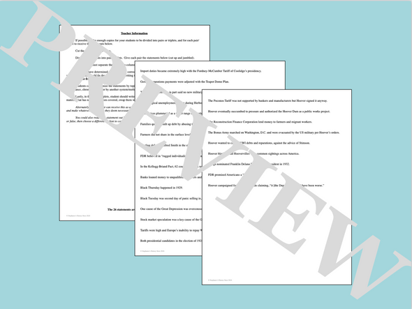 The Great Depression Activity True False Fix Review Game