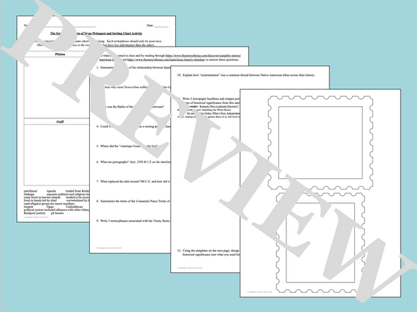 The Early People of Texas Webquest and Sorting Chart Activity