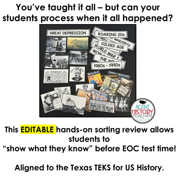 US History EOC Review Activity Eras Picture Sort STAAR 11th Test Prep Hands-On