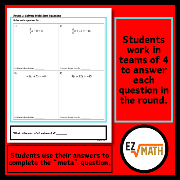 Team Target Review: Solving Multi-Step Equations Group Review Activity PART 1 Grade 8