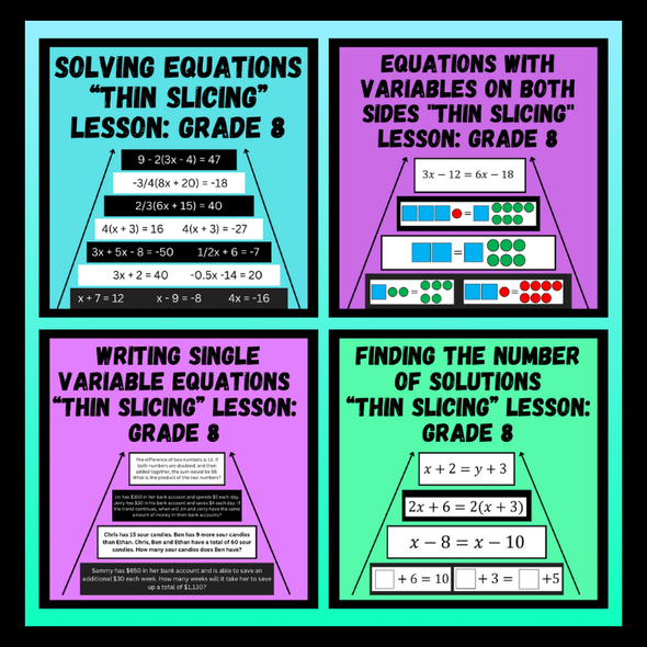Solving & Writing Equations BTC Thin Slicing Lesson Bundle | Grade 8 Math