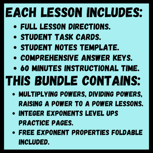 Exponent Properties BTC Thin Slicing Lesson Bundle | 8th Grade Math