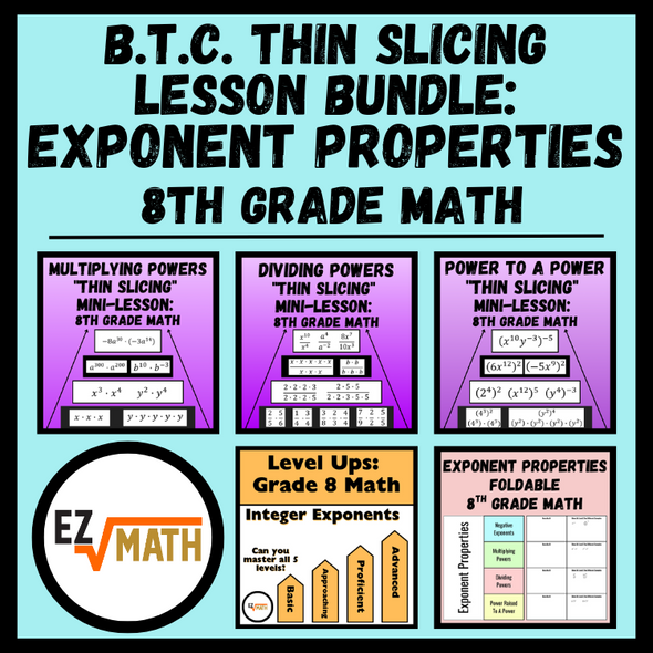 Exponent Properties BTC Thin Slicing Lesson Bundle | 8th Grade Math