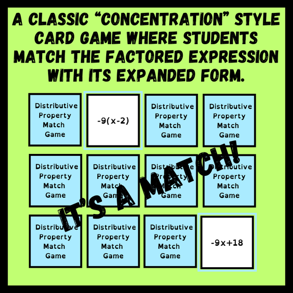 Distributive Property Concentration Card Match Game | 7th Grade Math Activity