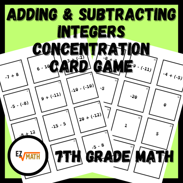 Adding & Subtracting Integers Concentration Card Match Game | FREE 7th Grade Math Activity